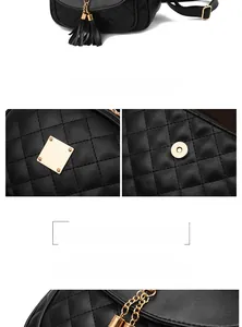 Detail shot of the quilted PU leather texture with gold hardware and tassel charm