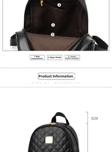 Detailed view of the black quilted backpack interior with pockets and zipper compartment