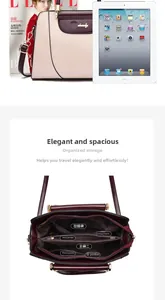 Detail view of the multi-compartment interior layout for the pink contrast handbag