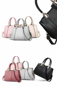 Detailansicht eleganter Handtaschen mit Streifen und Flechtmuster in vielen Farben