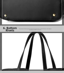 Detail of protective gold metal rivets on black leather bag base to prevent wear and tear