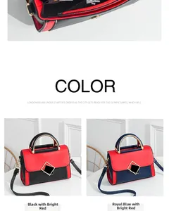 Detail view of the interior zipper phone pocket and color-block PU leather shoulder bag