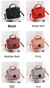 Detail view of stylish crossbody bags in six colors with metal handles and lychee texture