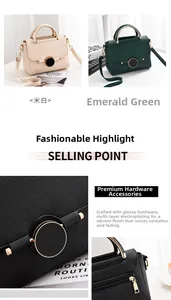 Detail of lychee pattern leather bags in beige and green with round metal buckle
