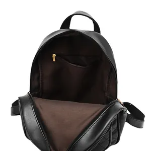 Chic black quilted leather backpack with large capacity and brown lining