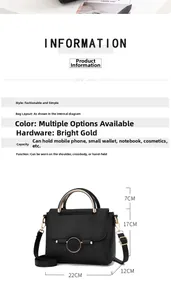 Detailed dimension guide of black lychee grain handbag with gold handles and 22cm length