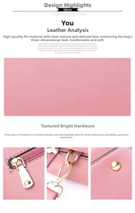 Detail der rosa PU-Ledertextur mit vergoldetem Reißverschluss und Metallfüßen