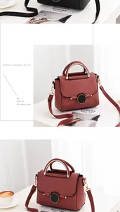Close-up of elegant burgundy handbag with gold metal handle and luxury clasp