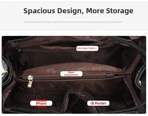 Innenansicht der schwarzen Handtasche mit organisierten Fächern und braunem Jacquard-Futter