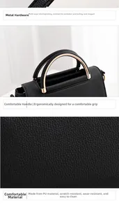 Close-up of black lychee grain PU leather with gold-plated metal handle and hardware