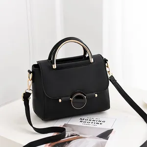 Fashion Women Litchi Grain PU Leather Handbag With Metal Handle Circular Buckle Retro Small Square Crossbody Bag For Daily Commuting Office Party
