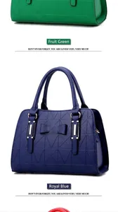 Detail view of fruit green and royal blue handbags with 3D geometric patterns