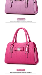 Detail of geometric textured handbags with bow decor in taro purple and rose red