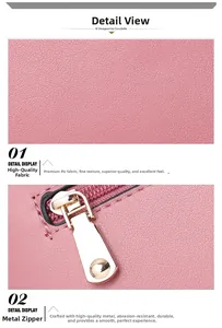 Nahaufnahme von rosa PU-Leder mit Litschi-Textur und hochwertigem goldenem Reißverschluss