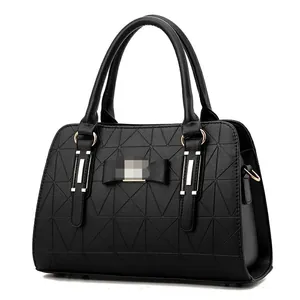 Women Fashion PU Leather Top Handle Bag Geometric Triangle Pattern Bowknot Boston Satchel Bag Crossbody Shoulder Bag