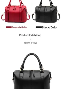 Détails des sacs Boston bordeaux et noirs avec fermetures dorées et bandoulière amovible