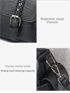 Detail of Boston bag with magnetic snap closure and heavy-duty silver hardware