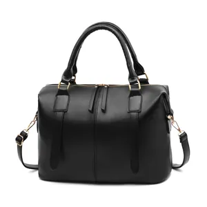Sac à Main Boston en Cuir PU Mode pour Femmes Grande Capacité Sac à Bandoulière de Navette Avec Couture Matériel Doré