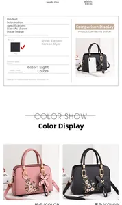 Detailed size comparison and specifications for the floral embroidered PU leather handbag