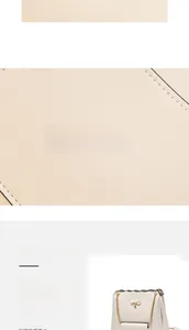 Close-up of litchi texture PU leather and golden bow detail on beige crossbody bag