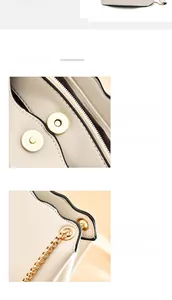 Detail of premium golden magnetic closure and polished metal eyelets on beige crossbody bag