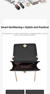 Vue détaillée de l'intérieur du sac matelassé avec plusieurs compartiments fonctionnels