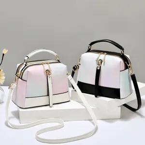 Borsa da donna alla moda con trama a litchi sfumata e tracolla sottile rimovibile