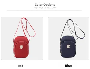 Borse a tracolla verticali per cellulare in nylon rosso e blu con tasche con zip