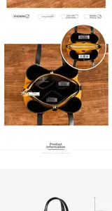 Internal compartments of yellow PU leather handbag showing multiple organized pockets