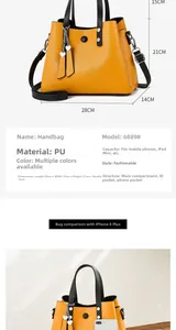 Detailed size specifications of the yellow and black PU leather handbag with dimensions