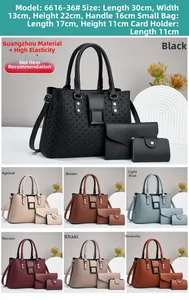 Close-up of woven texture handbags set featuring gold metal buckles and three size options
