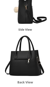 Détail du sac à main noir texture litchi avec poches zippées latérales et arrière