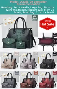 Detailset aus Taschen mit Krokodilprägung inklusive Shopper, Clutch und Geldbörse in Farben