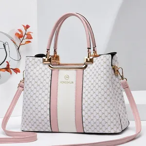 Sac à main de mode grande capacité en rose et blanc avec motif monogramme DH chic