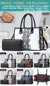 Detailed view of crocodile embossed leather tote bag and matching long zip wallet set