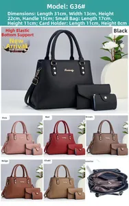 Detailed view of the 3-piece tote bag set dimensions and available color options