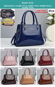 Detailed view showing dimensions and internal compartments of this crocodile pattern handbag