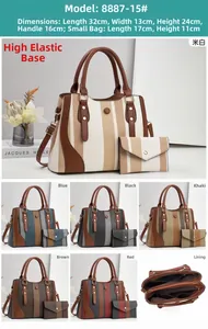 Vue détaillée de l'intérieur et dimensions du lot de sacs à main bicolores