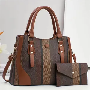 Ensemble sac à main rayé de grande capacité avec portefeuille et bandoulière amovible