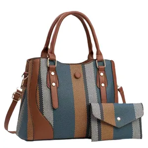 Ensemble sac à main rayé à grande capacité avec son portefeuille assorti assorti