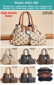 Detail view of printed tote bag set with dimensions and various color options