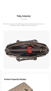 Vue détaillée de l'intérieur d'un sac cabas rétro avec compartiments et doublure nette