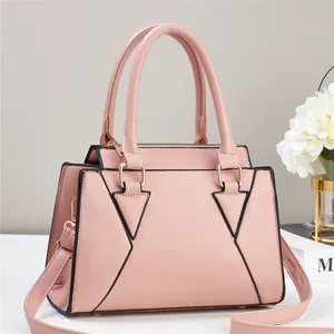 Women Large Capacity PU Leather Handbag With Stitching Geometry Litchi Texture Tote Bag Dual Use Commute Shoulder Bag