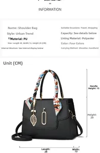 Infografica con dimensioni 28x13x20cm per borsa nera con dettaglio foulard in seta