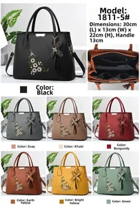 Detailed dimensions and 7-color options of embroidered women's handbag with dimensions