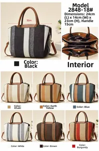 Detail view of large canvas tote bag showing dimensions and 7 color options