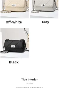 Quilted soft leather crossbody bags in beige, grey, and black with silver chain straps