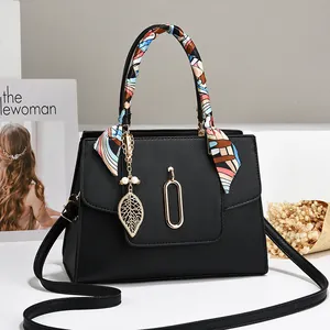 Borsa Tote Donna in Pelle PU con Sciarpa Pendente Foglia Texture Lychee Borsa a Tracolla Elegante Borsa a Mano Casual