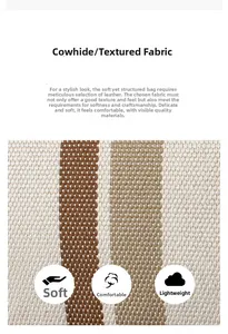 Detailed macro view of high-quality striped fabric texture with cowhide leather accents