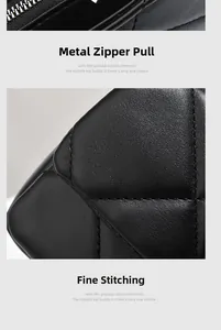 Macro detail of high-quality hardware zipper and fine quilted stitching on black leather bag